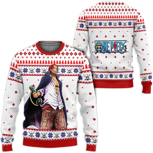 Divesart - Shanks Anime White Anime Ugly Christmas villapaita ja huppari Custom One Piece Anime -joululahjat